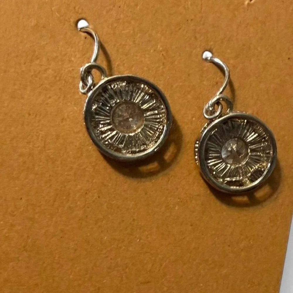 Vintage style Silver & Crystal‎ Round Halo Drop Earrings